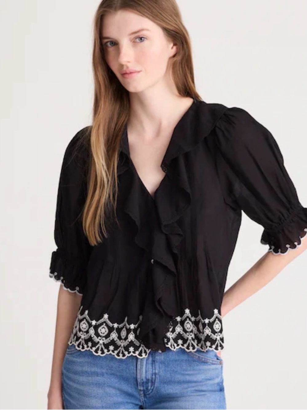 New! Madewell the Blair Top Ruffled Embroidered Women's Blouse - Picture 2 of 7